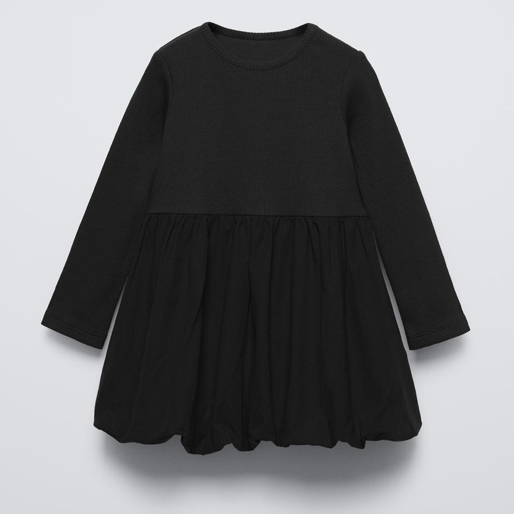 Zara Girls Black Long Sleeve Kids Dress